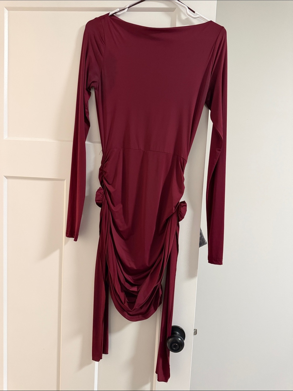Lioness Long Sleeve Draped Burgundy Midi Dress